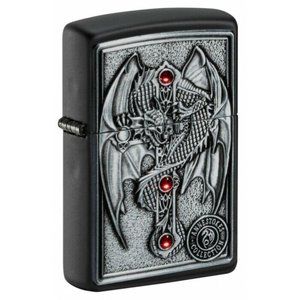 Zippo Lighter: Anne Stokes, Dragon and Cross Emblem - Black Matte